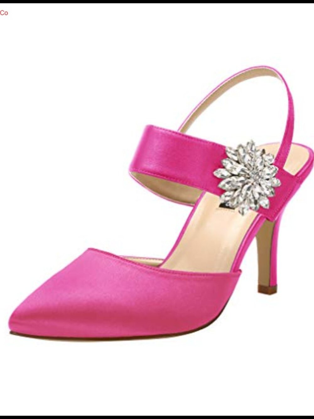 Satin Slingback Mid Heel Pumps Pointed Toe Rhinestone Formal Dress Shoes